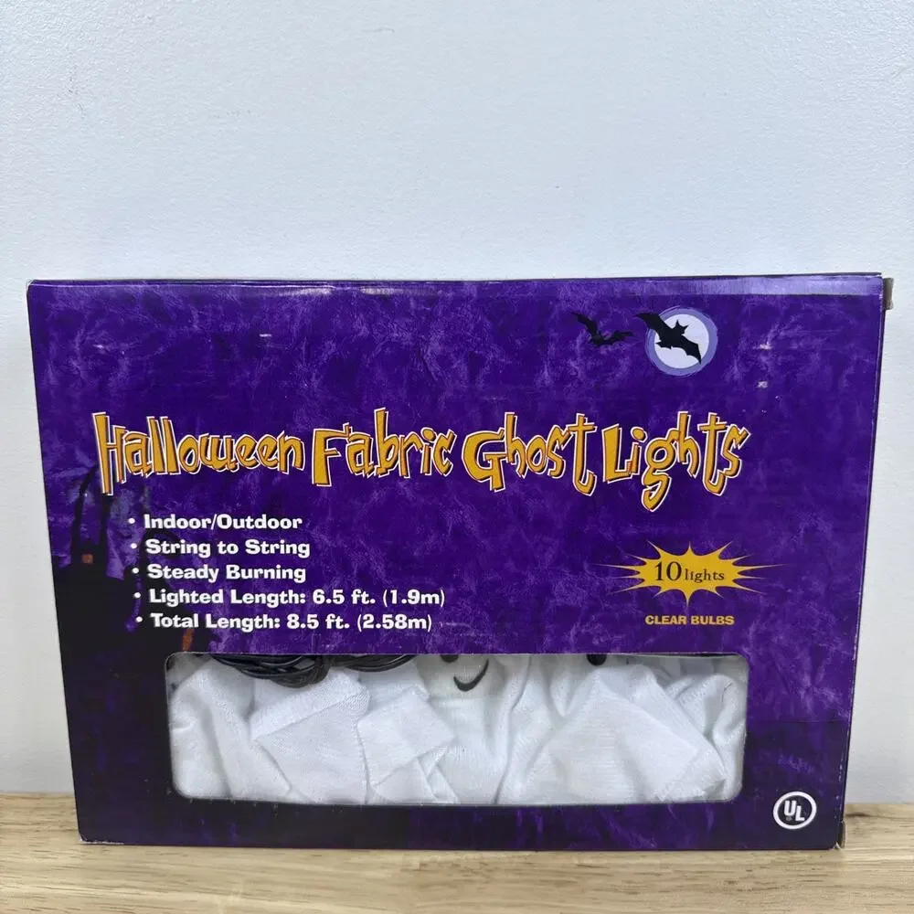 NIB Halloween Fabric Ghost 10 Lights Indoor Outdoor 4 Sets Indoor/Outdoor